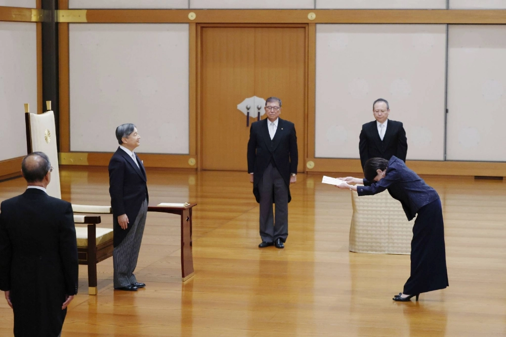 Emperor Naruhito officially swears in Prime Minister Sanae Takaichi during a ceremony at the Imperial Palace in Tokyo on Tuesday. Emperor Naruhito officially swears in Prime Minister Sanae Takaichi during a ceremony at the Imperial Palace in Tokyo on Tuesday.