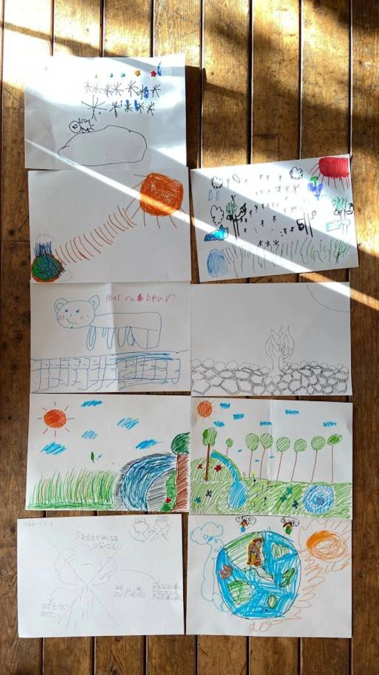 At a workshop in 2023, a group of children were asked to draw how they imagine Japan's climate would be in 50 years.  At a workshop in 2023, a group of children were asked to draw how they imagine Japan's climate would be in 50 years.