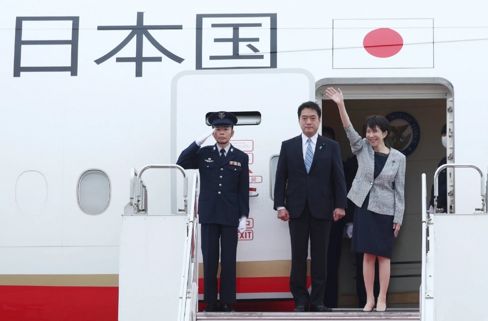 Prime Minister Sanae Takaichi departs Tokyo for an Association of Southeast Asian Nations' leaders' summit in Kuala Lumpur on Saturday.  Prime Minister Sanae Takaichi departs Tokyo for an Association of Southeast Asian Nations' leaders' summit in Kuala Lumpur on Saturday.