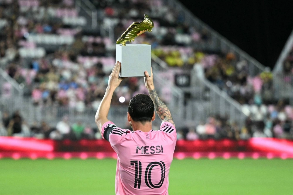 Inter Miami's Lionel Messi poses with the MLS golden boot ahead of the match against Nashville SC at Chase Stadium in Fort Lauderdale, Florida on Oct. 24, 2025.  Inter Miami's Lionel Messi poses with the MLS golden boot ahead of the match against Nashville SC at Chase Stadium in Fort Lauderdale, Florida on Oct. 24, 2025.