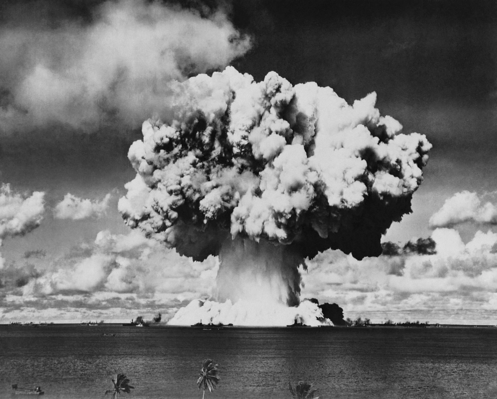 The Baker test on July 25, 1946, the U.S.' second atomic bomb test at Bikini Atoll. The Baker test on July 25, 1946, the U.S.' second atomic bomb test at Bikini Atoll.