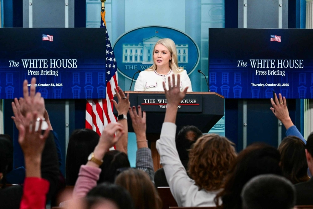 White House press secretary Karoline Leavitt takes questions during a briefing in the Brady Briefing Room of the White House in Washington on Oct. 23. White House press secretary Karoline Leavitt takes questions during a briefing in the Brady Briefing Room of the White House in Washington on Oct. 23.