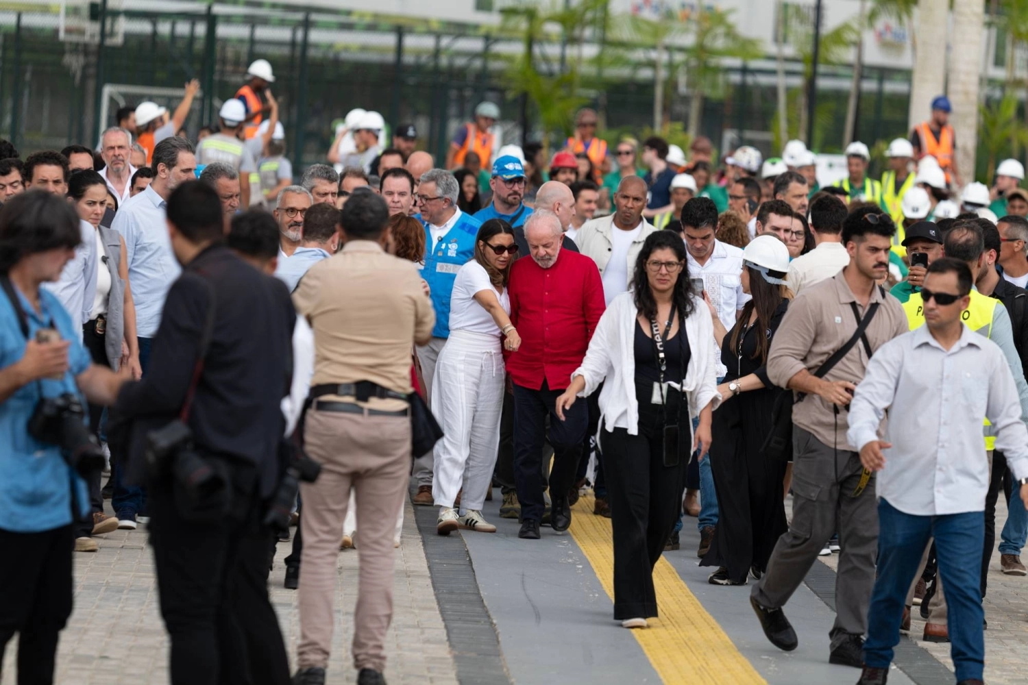Brazilian President Luiz Inacio Lula da Silva (center right) tours construction at the Parque da Cidade, the main venue for the COP30 summit, in Belem, Para state, Brazil, on Oct. 3. Brazilian President Luiz Inacio Lula da Silva (center right) tours construction at the Parque da Cidade, the main venue for the COP30 summit, in Belem, Para state, Brazil, on Oct. 3.