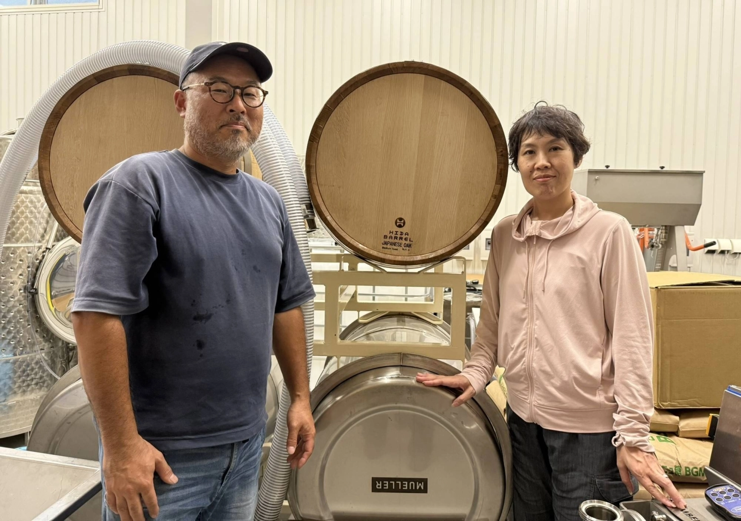 Hiroshi (left) and Kana Ishigami of Hida Takayama Wine Apothecary plan to age their chardonnay in