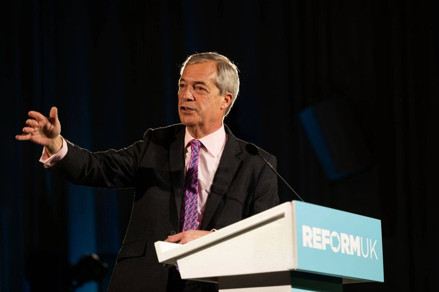 Nigel Farage, leader of Reform UK, during a news conference on the party's plans to cut energy bills in London, on Tuesday.