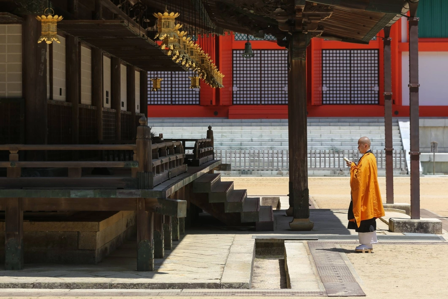 A Buddhist monk prays at Danjo Garan Temple on Mount Koya, one of Buddhism's main centers. A Buddhist monk prays at Danjo Garan Temple on Mount Koya, one of Buddhism's main centers.