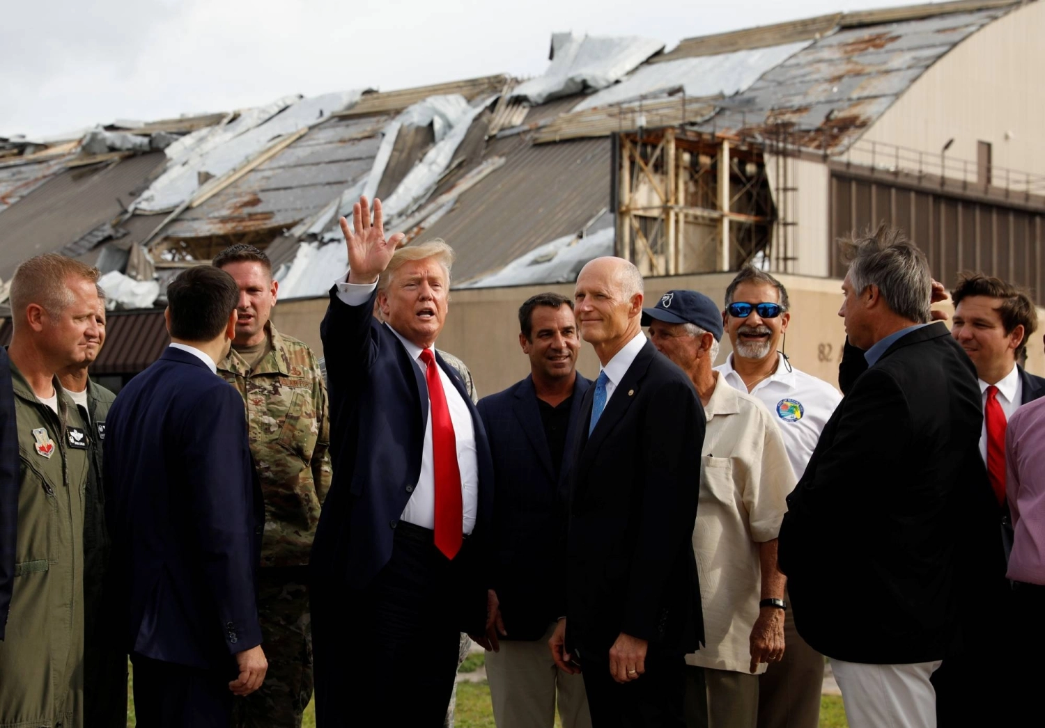 U.S. President Donald Trump tours recovery efforts and damage left behind from Hurricane Michael at Tyndall Air Force Base in May 2019. U.S. President Donald Trump tours recovery efforts and damage left behind from Hurricane Michael at Tyndall Air Force Base in May 2019.