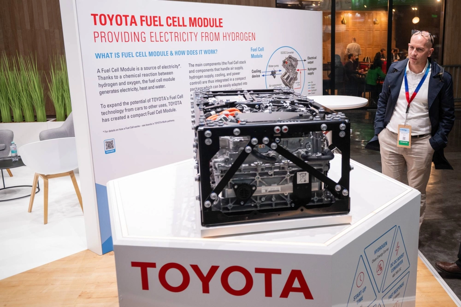A fuel cell module model at the Toyota Motor booth during the Hyvolution exhibition in Paris in January 2025