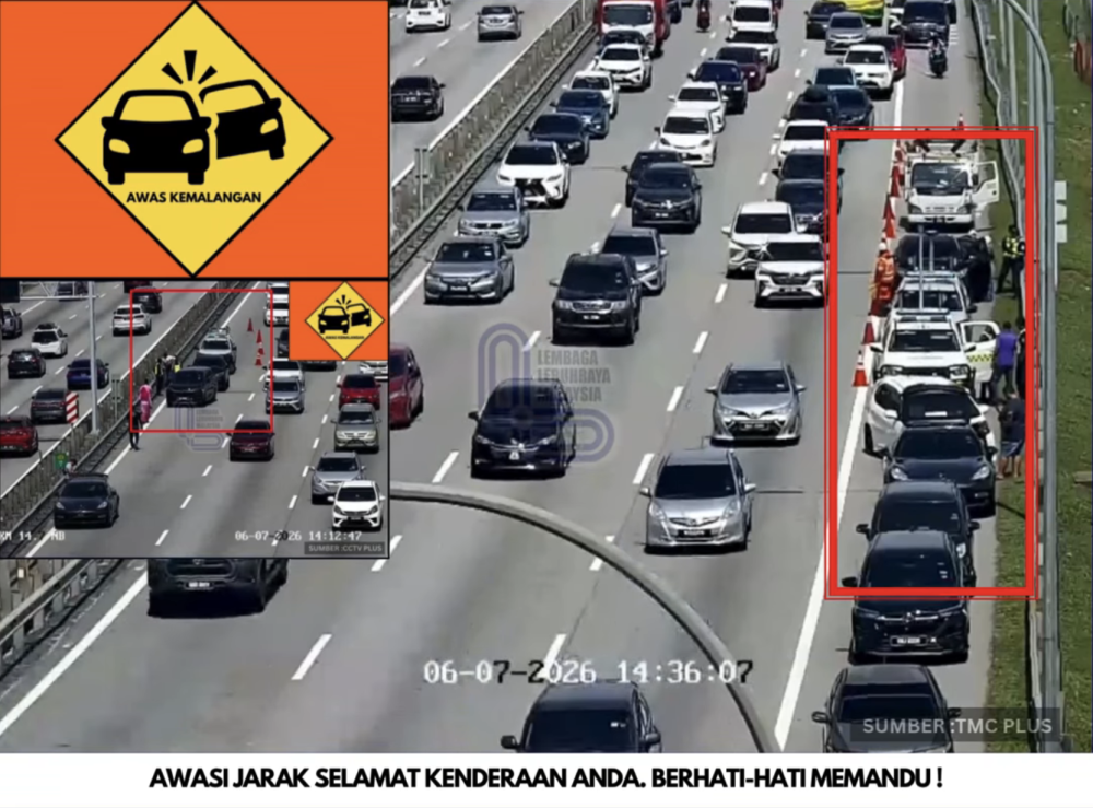 The highway crawl begins: Slow afternoon traffic as holidaymakers return to the Klang Valley LLM advised motorists to watch out for obstacles on the road as more vehicles return to the Klang Valley, as several accidents, such as this one at KM15.0 Southbound from Bandar Saujana Putra to Putra Heights, are causing traffic to slow further on June 7, 2026. — Screengrab from Facebook/Lembaga Lebuhraya Malaysia