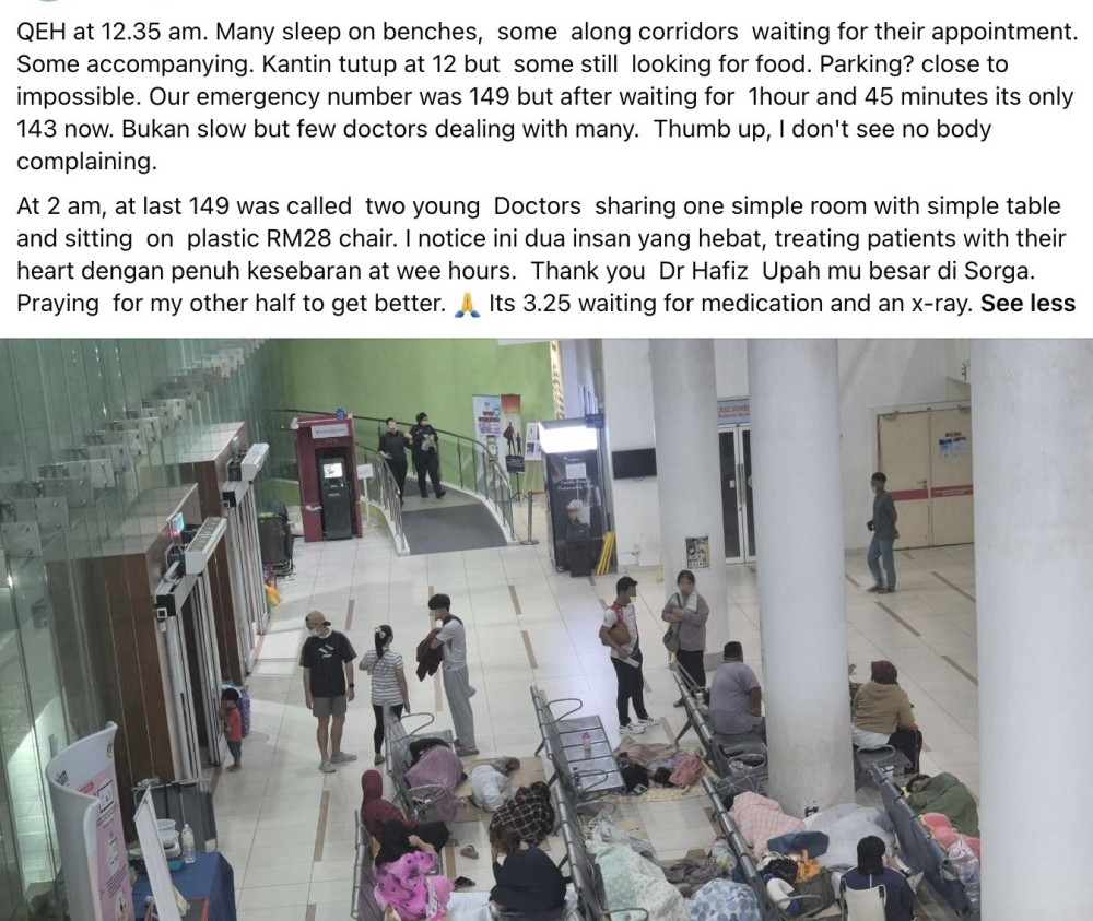 After viral Sabah hospital post, Sabah Health Dept cites familiar strain and overcrowding A post about a crowded, understaffed emergency department at Queen Elizabeth Hospital in Kota Kinabalu went viral. — Facebook screenshot