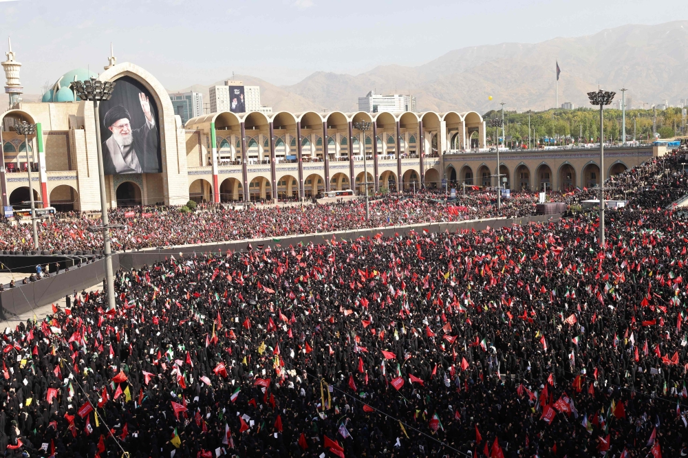 Mourners gather at the Grand Mosalla to pay their final respects to Iran’s slain supreme leader Ayatollah Ali Khamenei at the start of his funeral ceremonies in Tehran July 4, 2026. — AFP pic