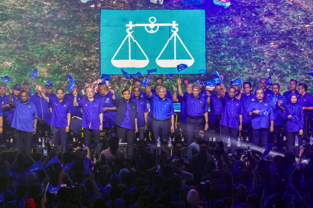 The Johor blueprint: A winning formula or a one-state phenomenon for BN? BN president Datuk Seri Ahmad Zahid Hamidi with the BN Supreme Council at the launch of Johor BN’s election machinery for the 16th state polls at Educity Indoor Stadium in Johor June 7, 2026. — Bernama pic