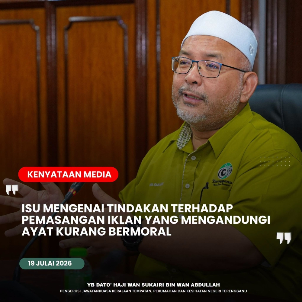 Terengganu pulls down viral banners after ‘inappropriate’ wording sparks complaints Terengganu Local Government, Housing and Health Committee chairman Datuk Wan Sukairi Wan Abdullah said the permit for the banner installation had been approved, but the content had been altered before they were displayed at public locations in Kuala Terengganu City. — Picture from Facebook/Ustaz Wan Sukairi Wan Abdullah