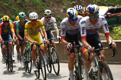 Pogacar, Vingegaard hit out at ‘inhuman’ night-time doping tests at Tour de France UAE Team Emirates - XRG’s Slovenian rider Tadej Pogacar wearing the overall leader’s yellow jersey and Decathlon CMA CGM Team’s French rider Paul Seixas wearing the best young rider’s white jersey cycle during the 15th stage of the Tour de France on July 19, 2026. — AFP pic