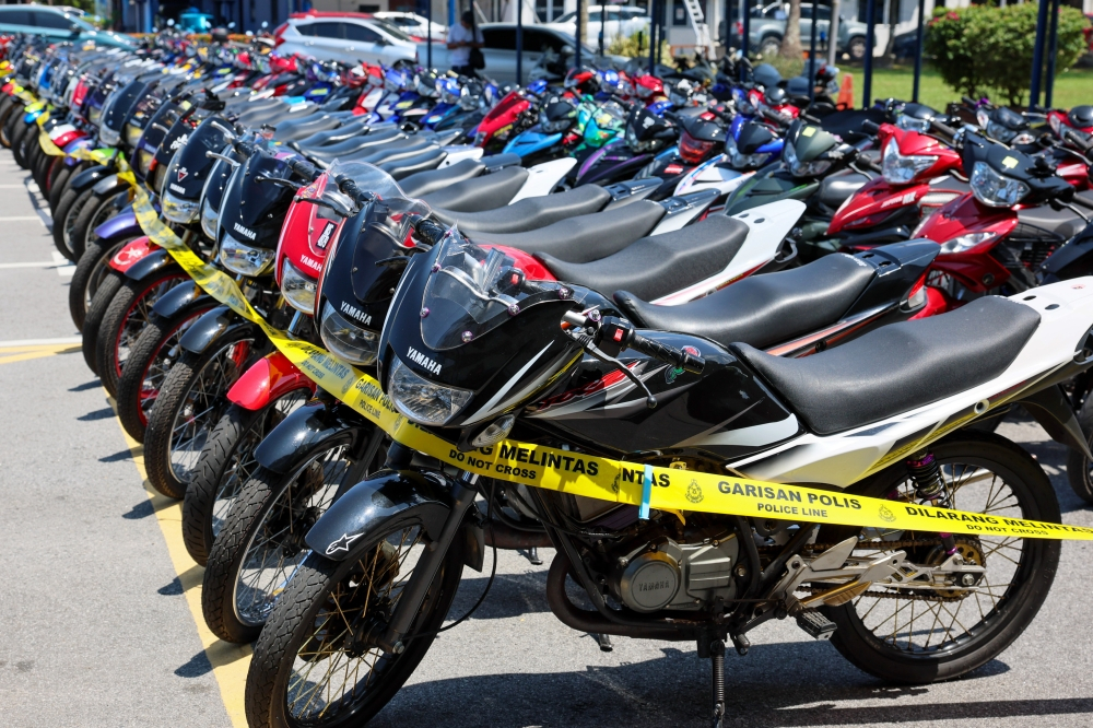 Terengganu police return 222 seized RXZ motorcycles to owners Various seized motorcycles are seen at the Terengganu Police Contingent Headquarters in Kuala Terengganu on August 3, 2026. — Bernama pic