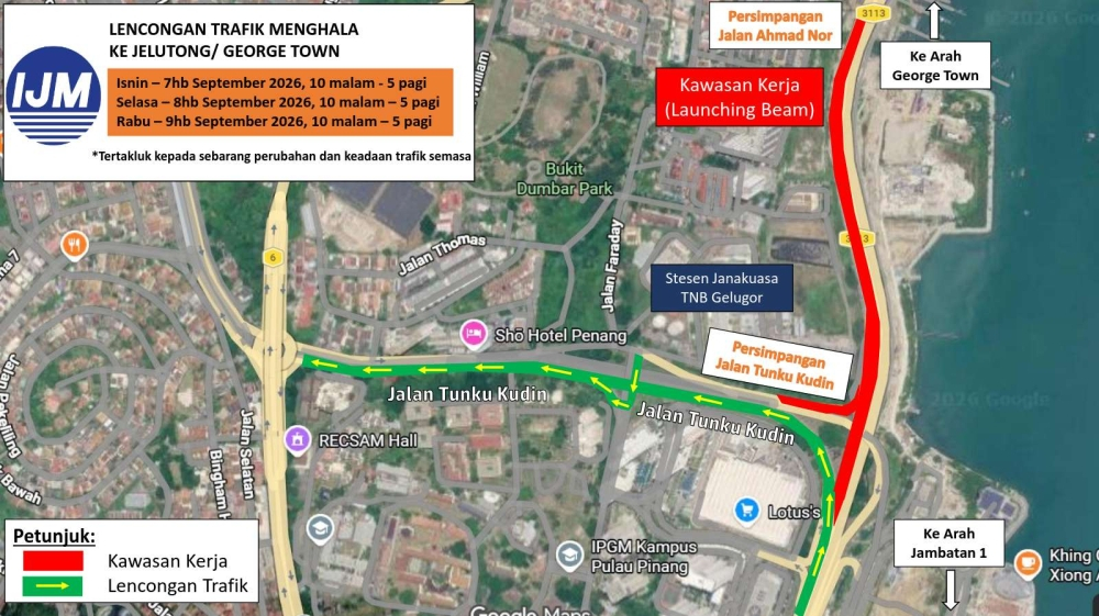 Night closures on Tun Dr Lim Chong Eu Expressway in Penang from Sept 7 to 9 An image shows the planned diversions on the Tun Dr Lim Chong Eu Expressway.