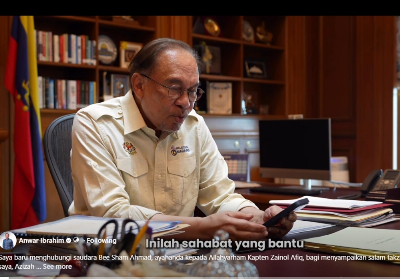 Anwar remembers Capt Zainol Afiq as kind man, pays tribute to pilot’s service (VIDEO) Prime Minister Datuk Seri Anwar Ibrahim in a telephone conversation with the late pilot’s father, Bee Sham Ahmad. — Screengrab from Facebook/Anwar Ibrahim