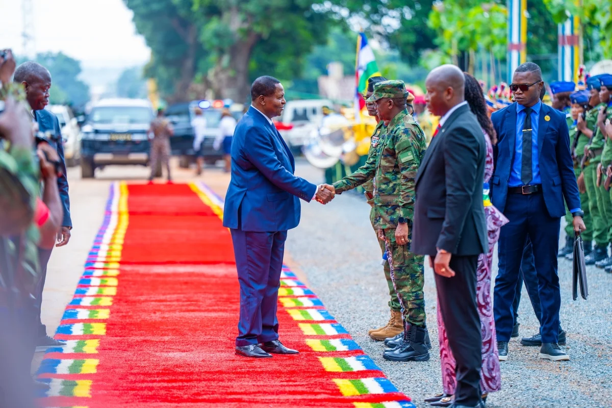 Faustin-Archange Touadéra, President of the Central African Republic, greets Maj. Gen. Vincent Nyakarundi, the RDF Army Chief of Staff who attended the ceremony. Faustin-Archange Touadéra, President of the Central African Republic, greets Maj. Gen. Vincent Nyakarundi, the RDF Army Chief of Staff who attended the ceremony.