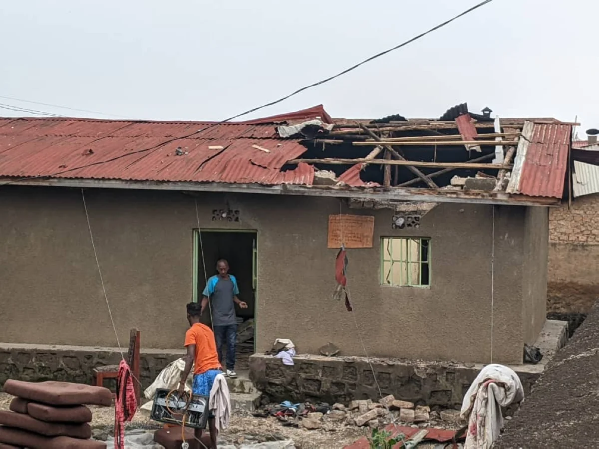 One of the residential houses damaged by bombs fired into Rwandan territory in Rubavu District from DR Congo on Monday, January 27, 2025. Photos by Germain Nsanzimana. One of the residential houses damaged by bombs fired into Rwandan territory in Rubavu District from DR Congo on Monday, January 27, 2025. Photos by Germain Nsanzimana.