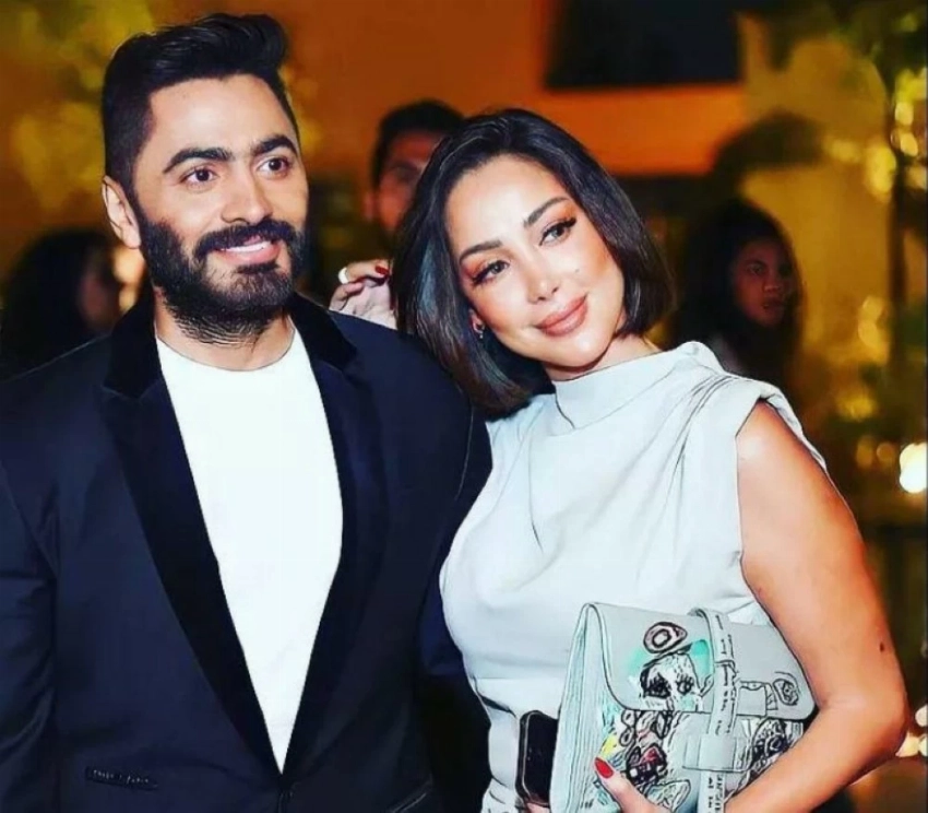 المطرب المصري تامر حسني وطليقته المطربة المغربية بسمة بوسيل