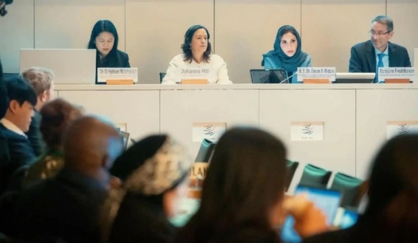 نائب وزير التجارة الدكتورة إيمان المطيري أثناء مشاركتها في جلسة فريق عمل «الأونكتاد».