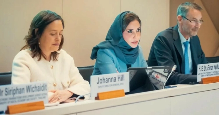 نائب وزير التجارة الدكتورة إيمان المطيري أثناء مشاركتها في جلسة فريق عمل «الأونكتاد».