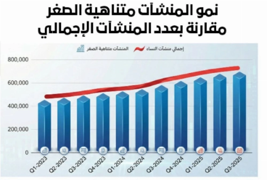 رسم بياني يوضح نسبة نمو المنشآت متناهية الصغر مقارنة بإجمالي المنشآت