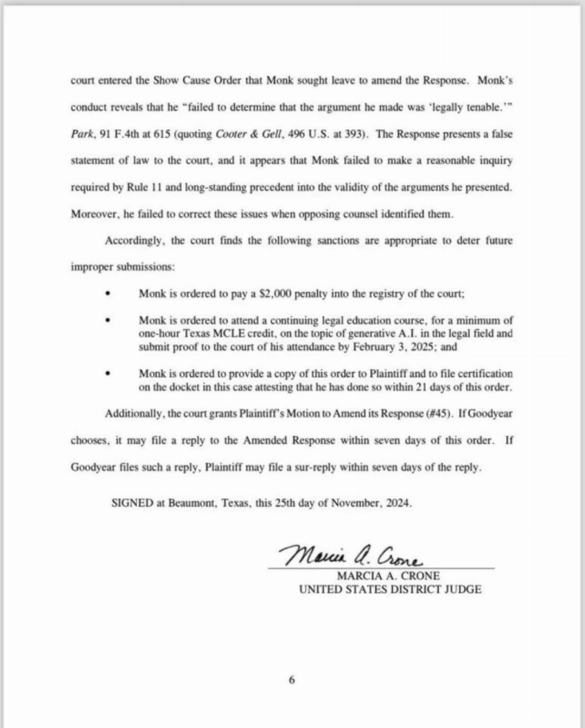 قرار تغريم أحد المحامين في أمريكا بمبلغ 2000 دولار بسبب تقديمه قضايا وهمية سابقة في دفوعه (متداولة)