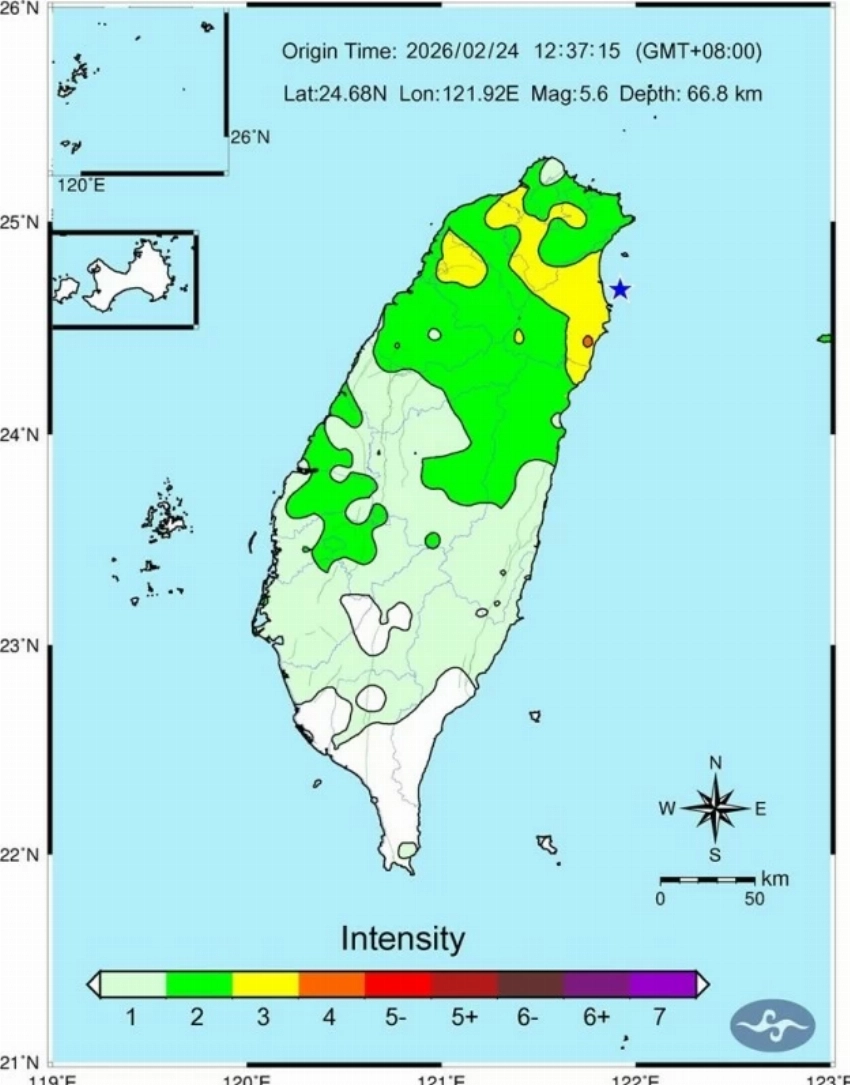 زلزال بقوة 5.6 درجة يهز شمال شرق تايوان دون تسجيل أضرار أو إصابات