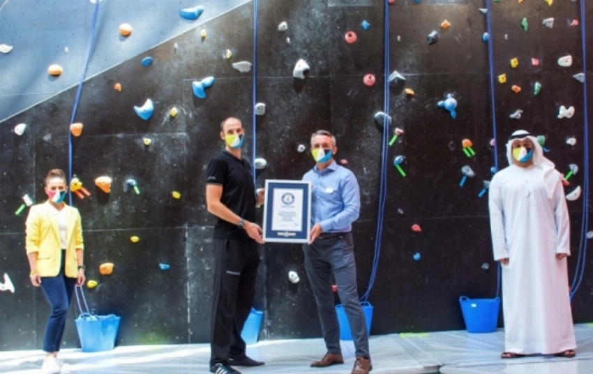 CLYMB Abu Dhabi, the new sports and leisure attraction on Yas Island, has been awarded two Guinness World Records titles for the world’s largest indoor skydiving wind tunnel at 10 meters in diameter and 54.6 meters high, and the world’s tallest indoor artificial climbing wall reaching 42.16 meters.— WAM photos